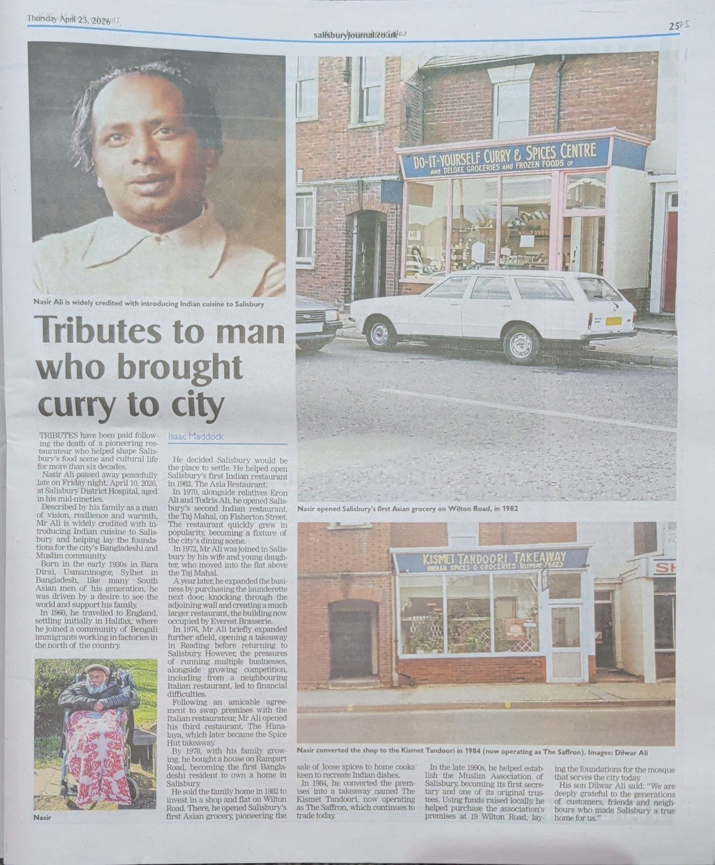 Salisbury Journal tribute page on Nasir Ali and the Salisbury businesses he built